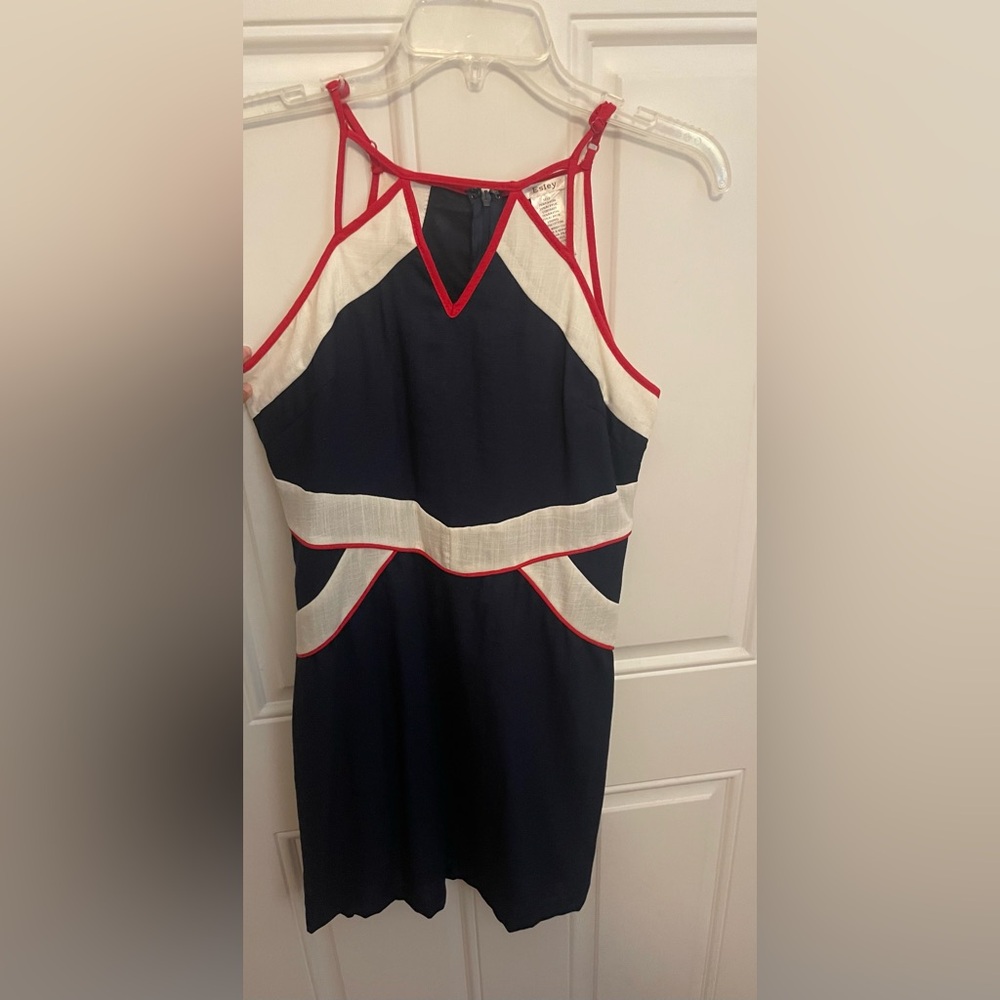 Esley Red and Blue Halter Sheath Dress